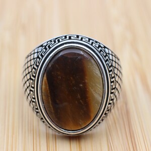 Men's Handmade Ring, Turkish Handmade Silver Men Ring, Ottoman Ring, Tiger Eye Ring, Men's Jewelry, Gift for Him, 925k Sterling Silver Ring image 2