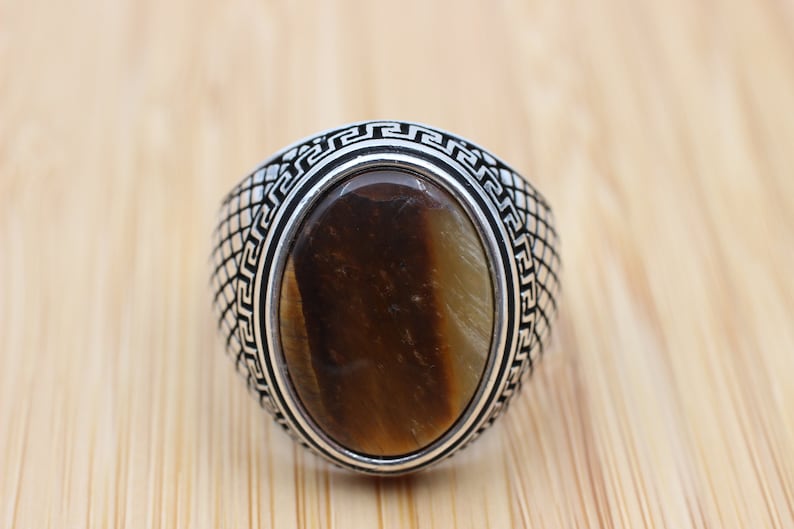 Men's Handmade Ring, Turkish Handmade Silver Men Ring, Ottoman Ring, Tiger Eye Ring, Men's Jewelry, Gift for Him, 925k Sterling Silver Ring image 2