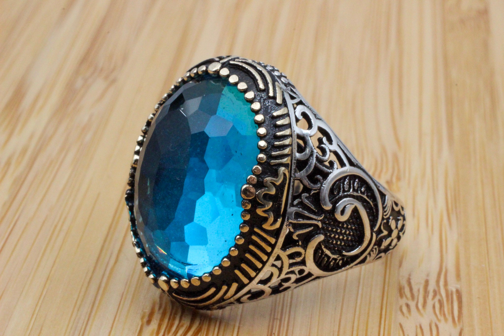 Aquamarine Men's Ring Men's Handmade Ring Turkish Etsy