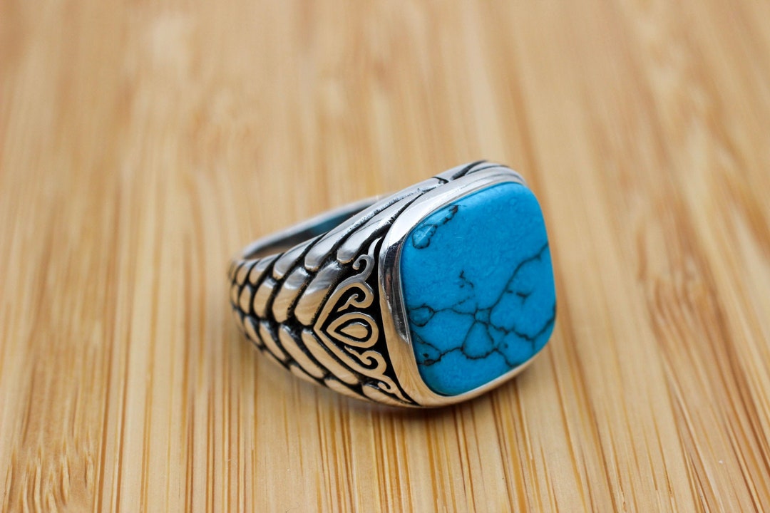 Turquoise Men's Ring, Handmade Ring, Turkish Handmade Silver Men Ring ...