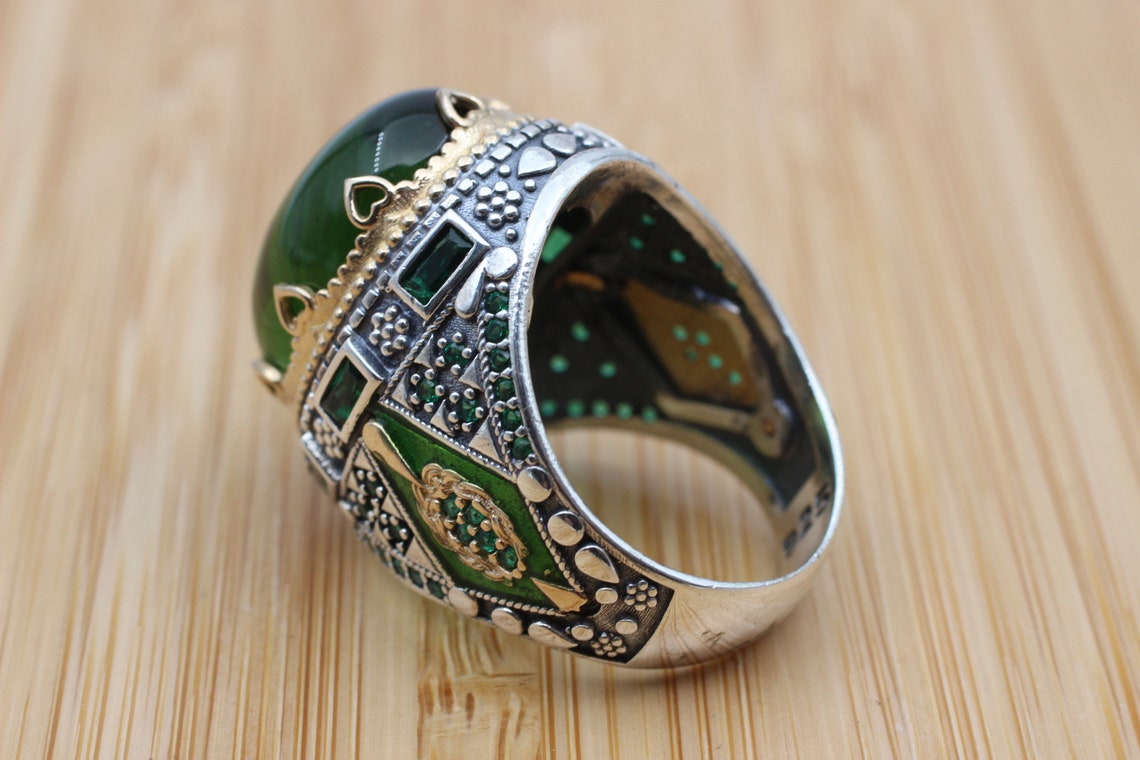 Men's Emerald Ring Handmade Ring Turkish Handmade Silver - Etsy