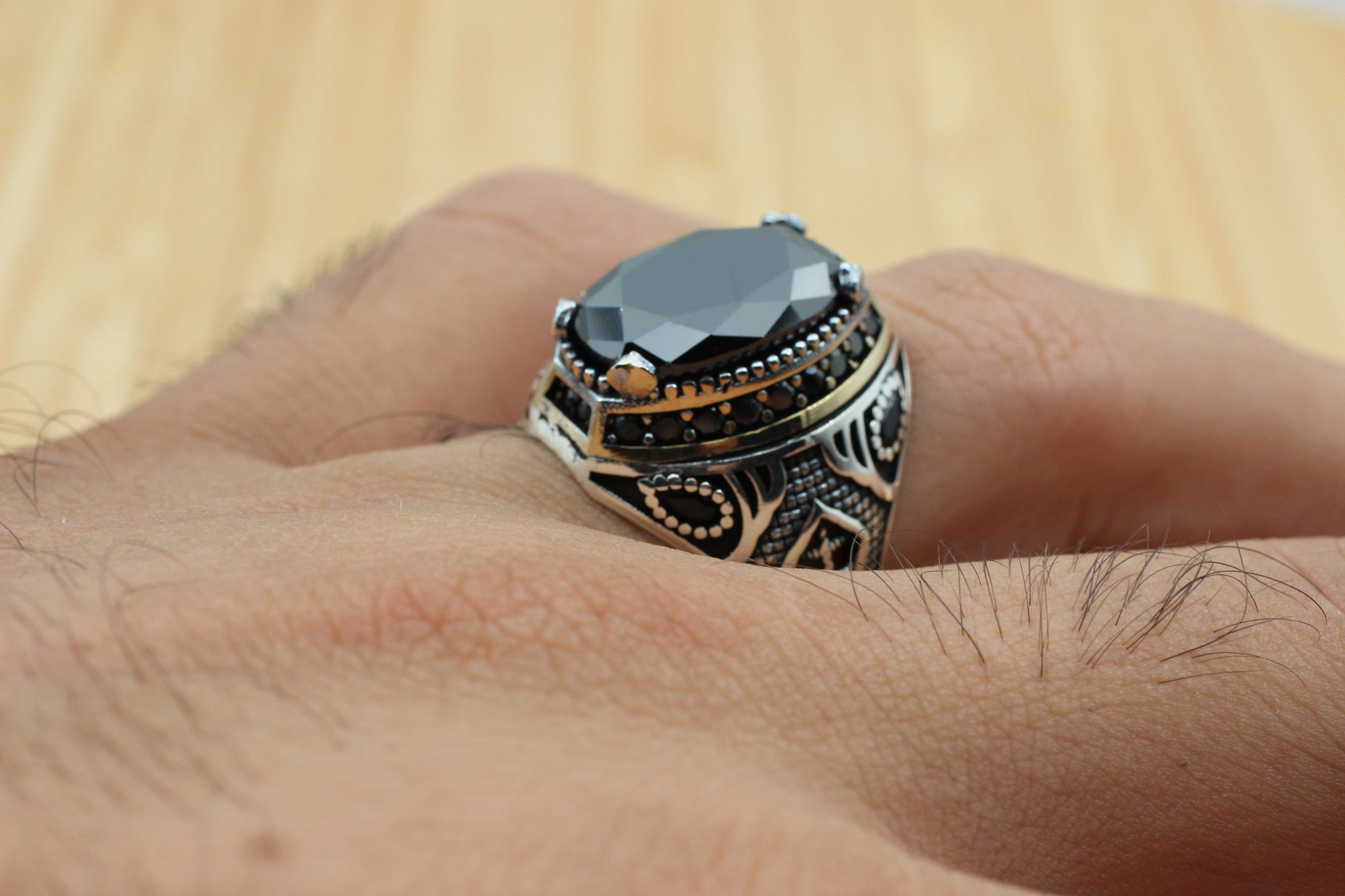 Handmade Ottoman Onyx Men's Ring: 925 Sterling Silver & Bronze - Etsy