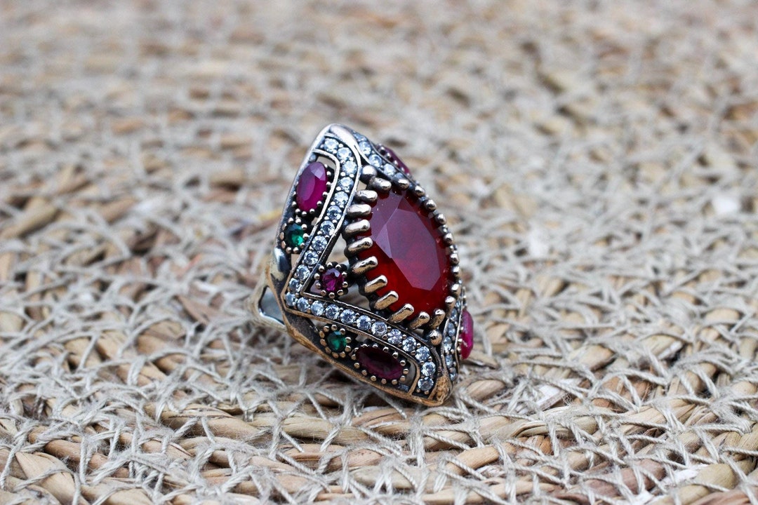 Ruby Ring, Handmade Women's Ring, Turkish Handmade Ring, Authentic Ring ...