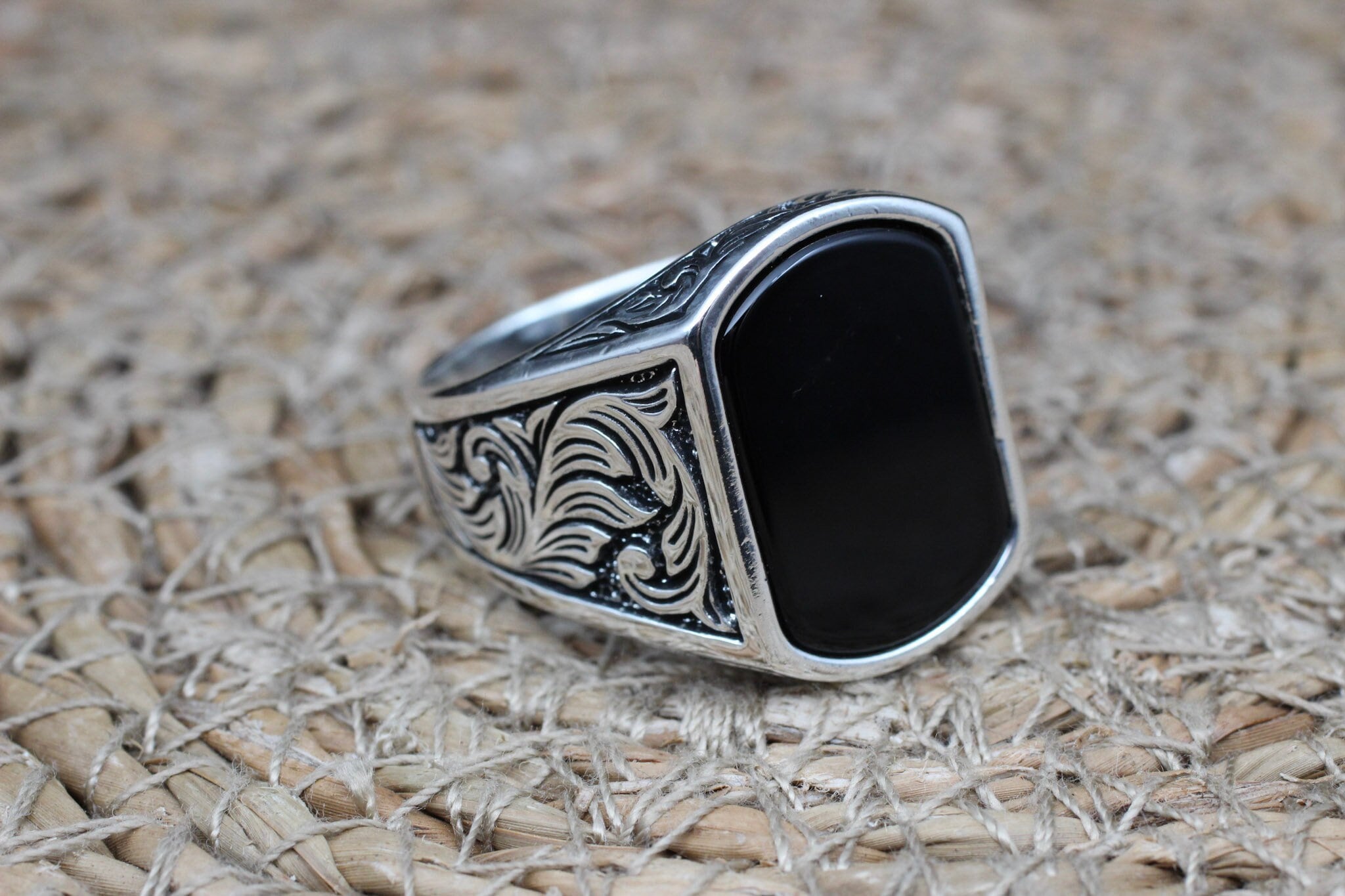 SAAD Sterling Silver Onyx Ring 約19mm Handmade Sterling Silver Onyx Men's Ring: Ottoman Style - Etsy