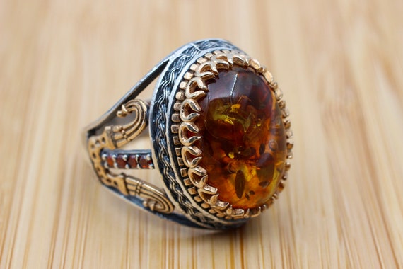 Amber Ring Men's Handmade Ring Ottoman Men Ring Turkish | Etsy
