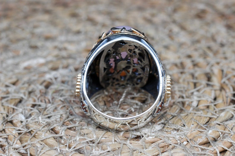 Handmade Rose Quartz Ring: Turkish Sterling Silver Ottoman Mens Jewelry ...