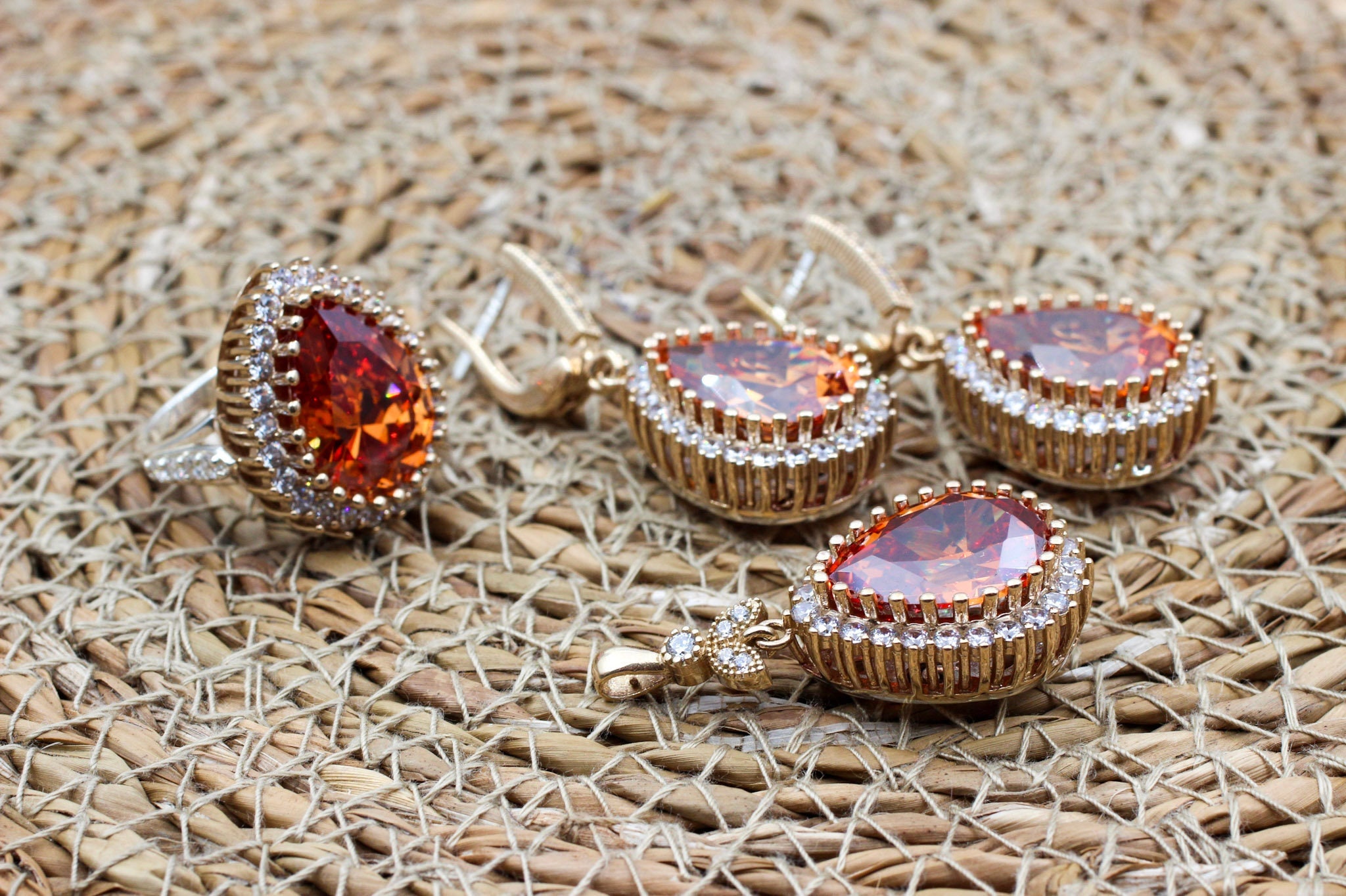 Topaz Ladies Set, Handmade Set Women, Turkish Handmade, Ladies Jewelry Set, Ottoman Set, Earring, Pendant, Ladies Set, 925 Sterling Silver