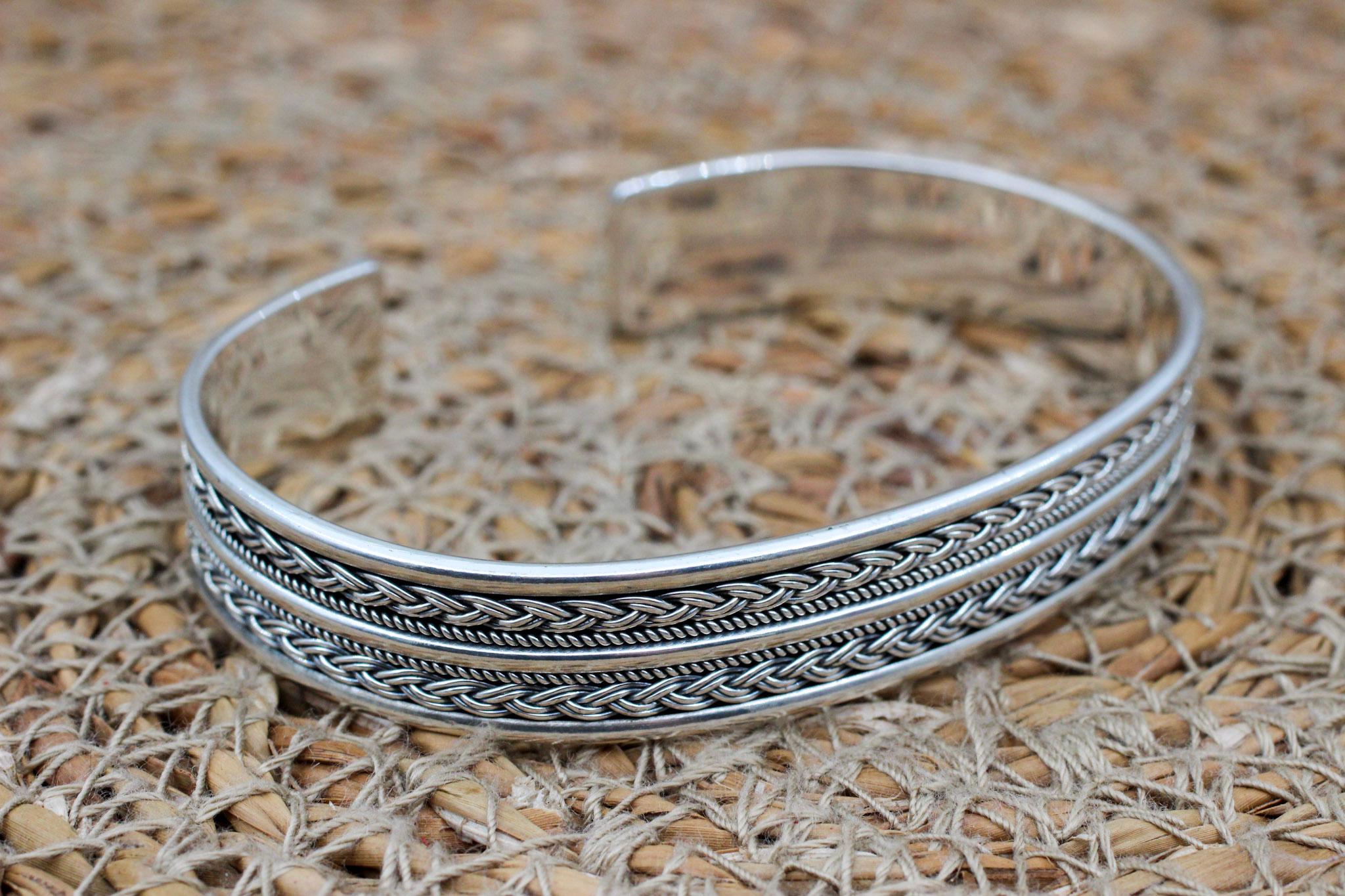 Handmade Sterling Silver Bangle Bracelet for Men: Braided Cuff - Etsy