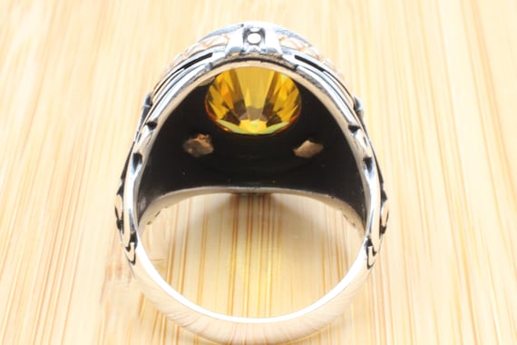 シトリン トパーズ スターリングシルバー メンズリング：トルコ製