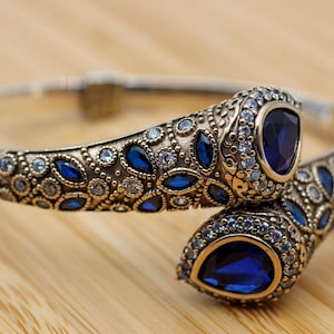 Sapphire Bracelet, Ottoman Bracelet, Handmade Bracelet, Bangle Cuff, Turkish Handmade, Bangle Bracelet, Gift For Her, 925k Sterling Silver,