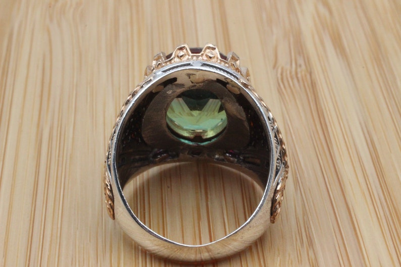 Cubic Zircon Turkish Handmade Ring Tourmaline Ring 925k Sterling Silver Ottoman Ring Gift for Him Yemeni Ring Men/'s Handmade Ring