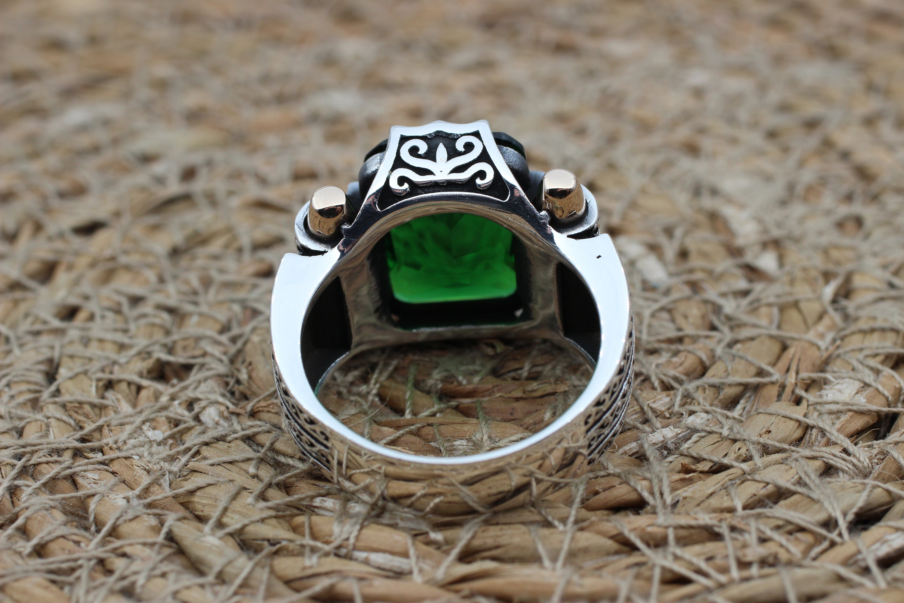 エメラルドメンズリング、オスマン帝国のメンズリング、手作りメンズ