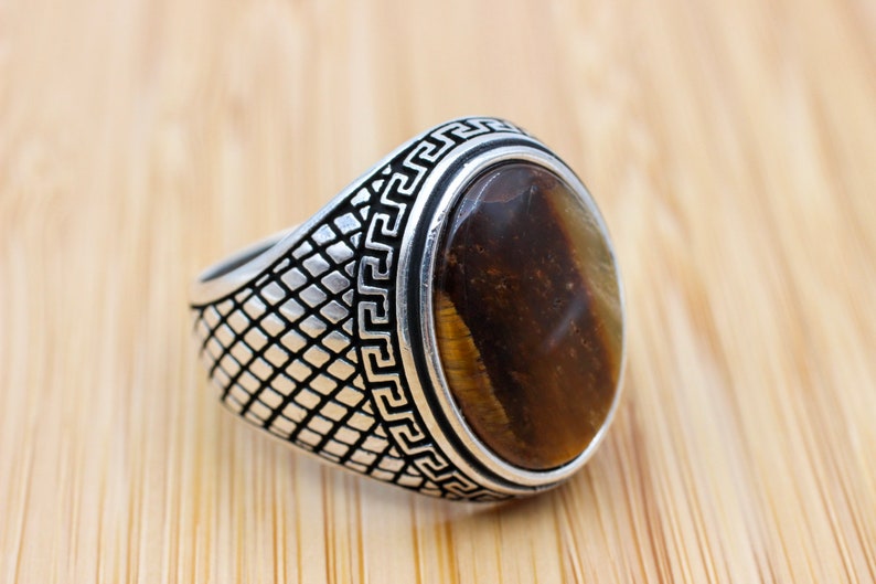 Men's Handmade Ring, Turkish Handmade Silver Men Ring, Ottoman Ring, Tiger Eye Ring, Men's Jewelry, Gift for Him, 925k Sterling Silver Ring image 1