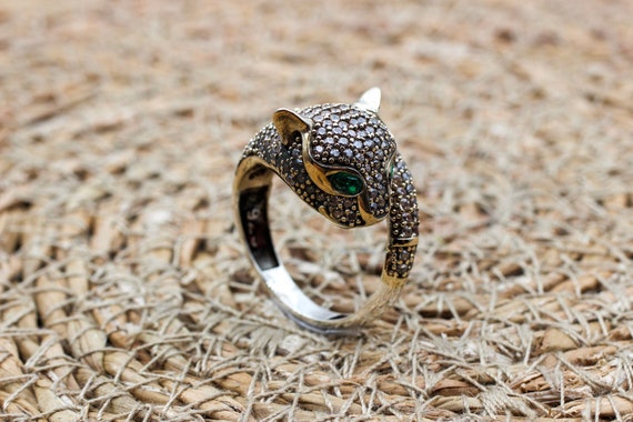 Tiger face gold & black ring -