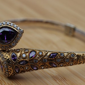 Amethyst Bracelet, Ottoman Bracelet, Handmade Bracelet, Bangle Cuff, Turkish Handmade, Bangle Bracelet, Gift for Her, 925k Sterling Silver image 3