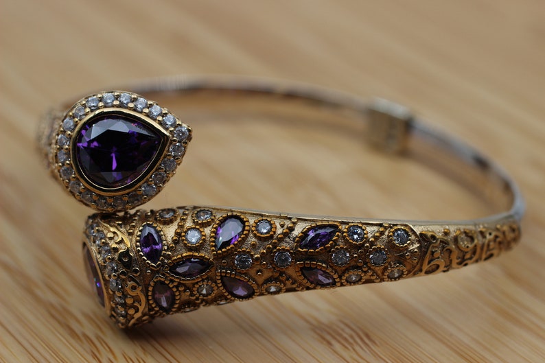 Amethyst Bracelet, Ottoman Bracelet, Handmade Bracelet, Bangle Cuff, Turkish Handmade, Bangle Bracelet, Gift for Her, 925k Sterling Silver image 3