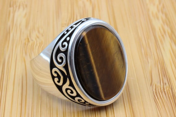 Tiger Eye Sterling Silver Scroll Design Ring Tiger Eye Sterling Silver Scroll Design Ring