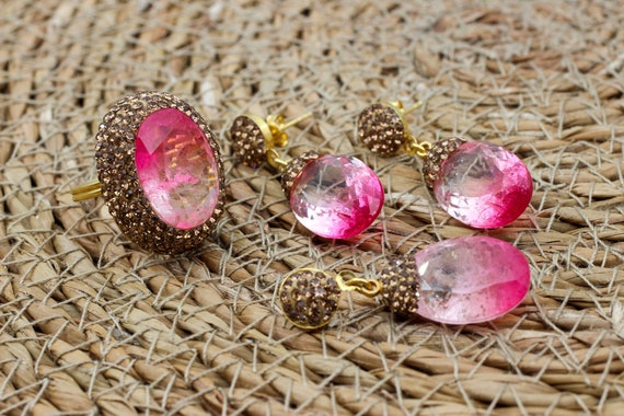 Tourmaline Set Authentic Set Handmade Women Set Turkish Handmade Ladies Jewelry Ring Earring Pendant Ladies Set 925 Sterling Silver Etsy Canada