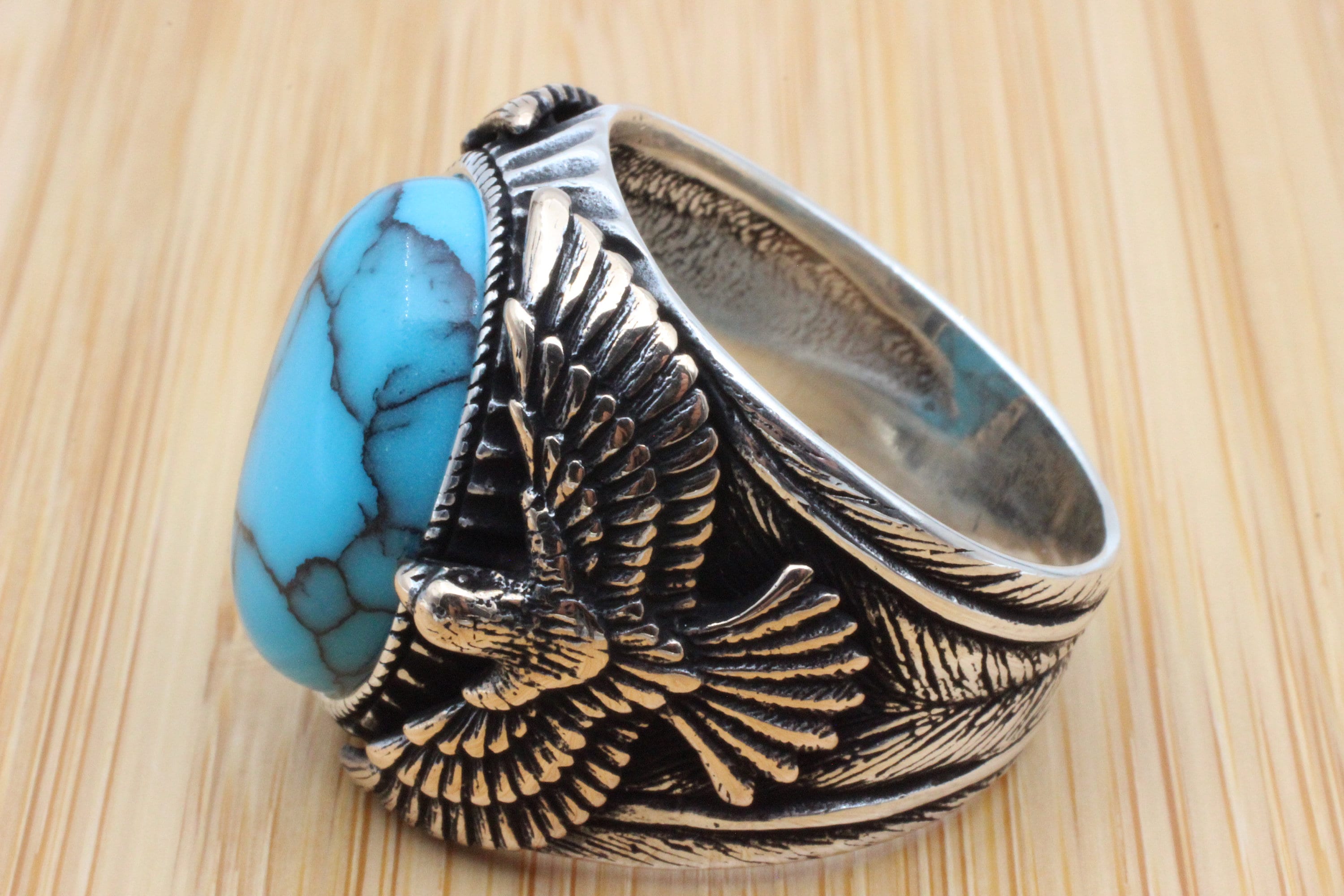 Turquoise Men's Ring Eagle Ring Handmade Ring Turkish Etsy