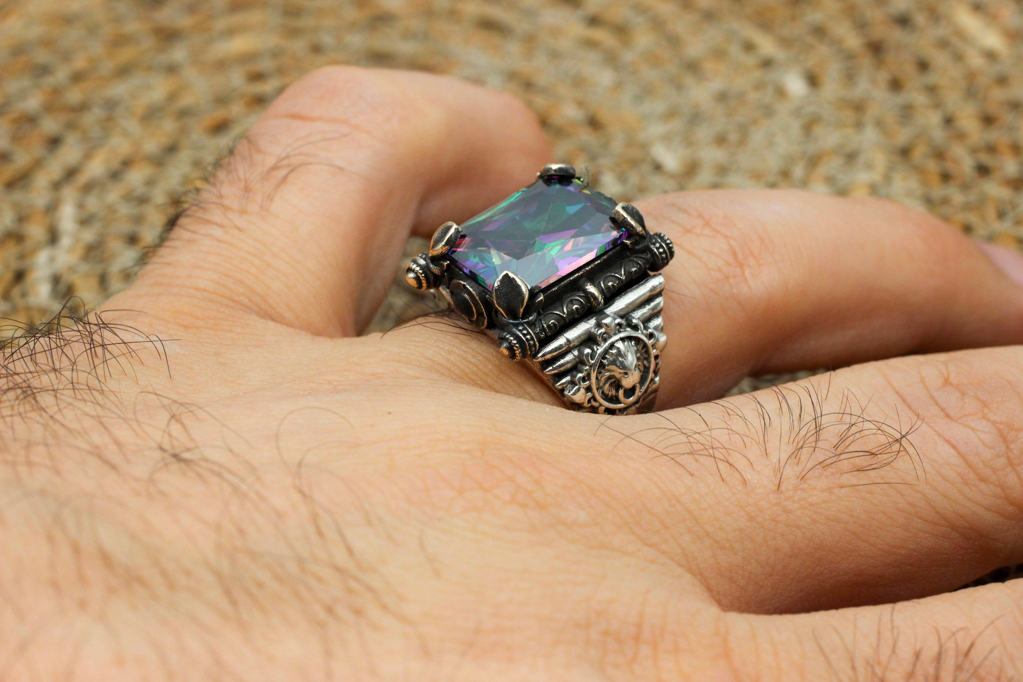 ミスティックトパーズ メンズリング：トルコ製ハンドメイド 925K