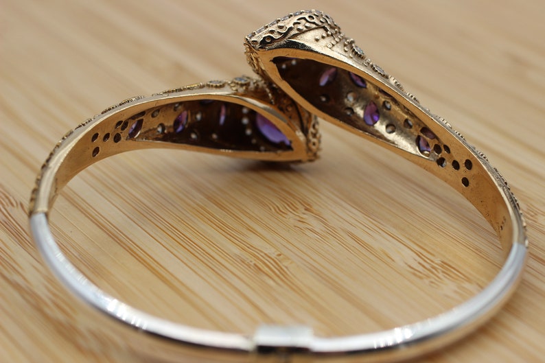 Amethyst Bracelet, Ottoman Bracelet, Handmade Bracelet, Bangle Cuff, Turkish Handmade, Bangle Bracelet, Gift for Her, 925k Sterling Silver image 4