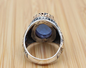 トルコ製ハンドメイドスターリングシルバーメンズリング：サファイア