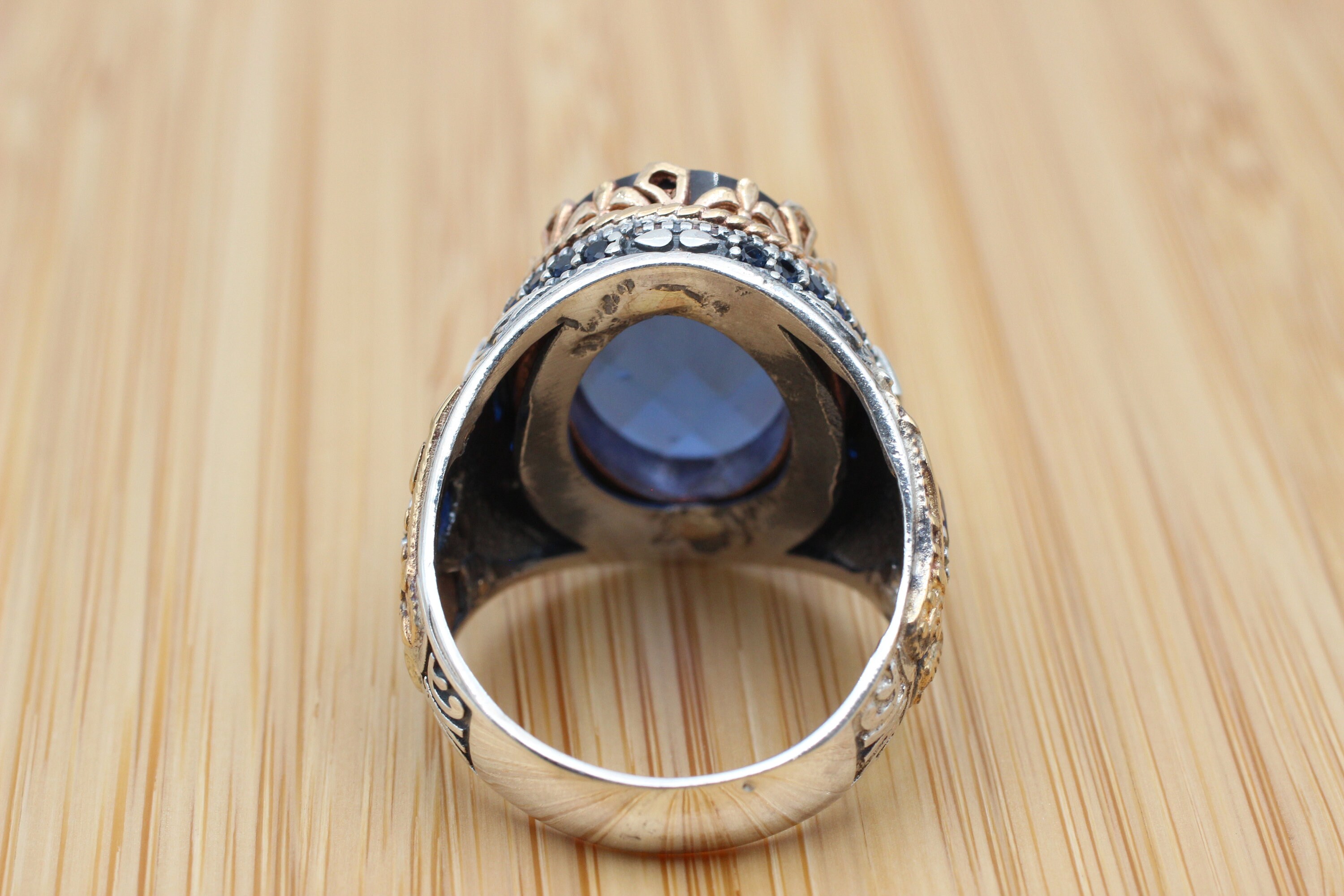 トルコ製ハンドメイドスターリングシルバーメンズリング：サファイア