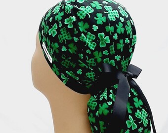 womens scrub hats, surgical scrub hats, surgical scrub caps, womens surgical hats, ponytail scrub hats, gingham & solid clovers, ribbon