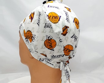 Los Angeles Lakers, surgical cap, scrub hat, or ponytail scrub hats, with buttons +/-, scrub headwear ribbon womens,men