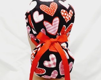 gorros de quirófano para mujer, gorro quirúrgico, gorros de quirófano para mujer, gorro de quirófano, gorro de quirófano con estampado de corazones, cola de caballo, cinta