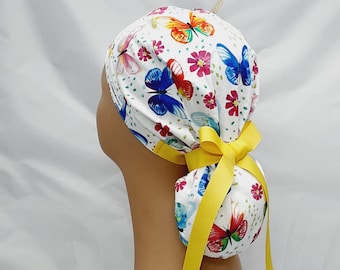 sombreros exfoliantes para mujer, sombreros para exfoliar quirúrgicos, sombreros para mujeres, gorro para exfoliación, sombrero exfoliante de acuarela mariposas, estampado de primavera, cinta grosgrain
