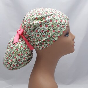 womens scrub hats, surgical hat, nurse scrub cap, surgical scrub cap womens, scrub cap for women, doctor gift, peacock scrub print ponytail