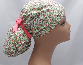 sombreros de exfoliación de mujer, sombrero quirúrgico, gorra de limpieza de enfermera, gorra de exfoliación quirúrgica para mujeres, gorra de exfoliación para mujeres, regalo del médico, cola de caballo con estampado de exfoliación de pavo real
