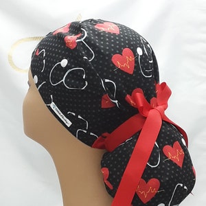 womens scrub hats, surgical cap, scrub hats for women, scrub cap, ekg scrub cap, ponytail ribbon