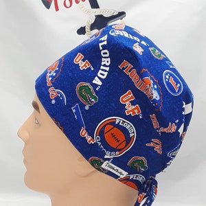 Czapka chirurgiczna Florida Gators, czapka chirurgiczna, guziki +/- czapka z kucykiem, czapka z kucykiem, wstążka na prezent