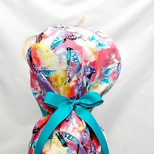 sombreros exfoliantes para mujeres, sombrero quirúrgico, sombrero para fregar, gorro para mujeres, gorro para enfermeras, sombreros para mujeres, mariposas cinta estampada de tinte de corbata