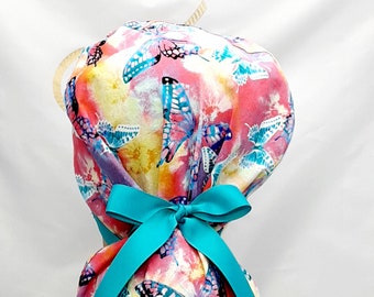 Gorros quirúrgicos para mujer, gorro quirúrgico, gorro quirúrgico, gorro quirúrgico para mujer, gorro quirúrgico de enfermera, gorros quirúrgicos para mujer, cinta con estampado de mariposas y teñido anudado.