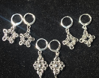 Micromaille Chainmaille Byzantine Star Diamond Earrings