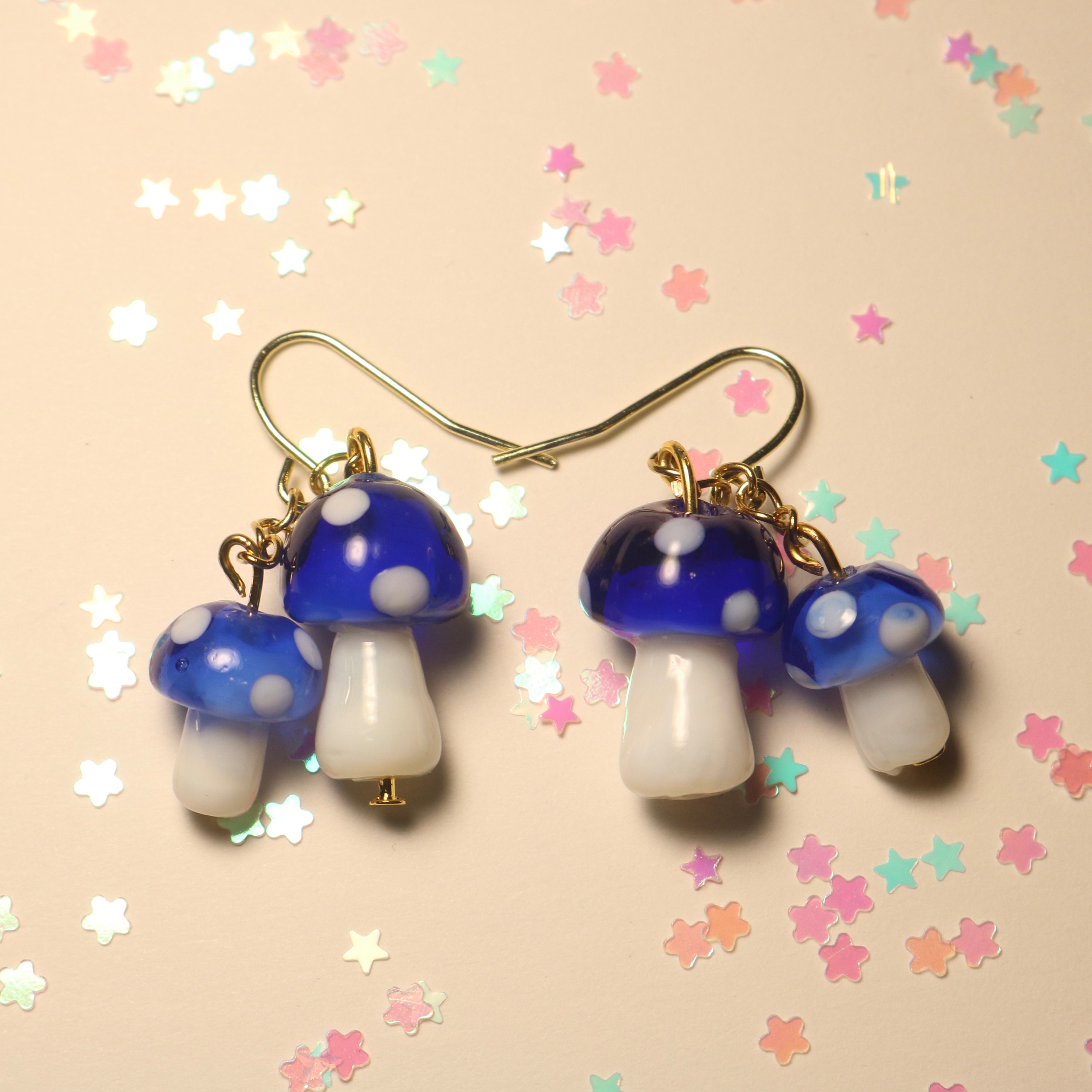 Cute Mushroom Earrings Mushroom Jewelry Blue Mushroom Fairy Etsy