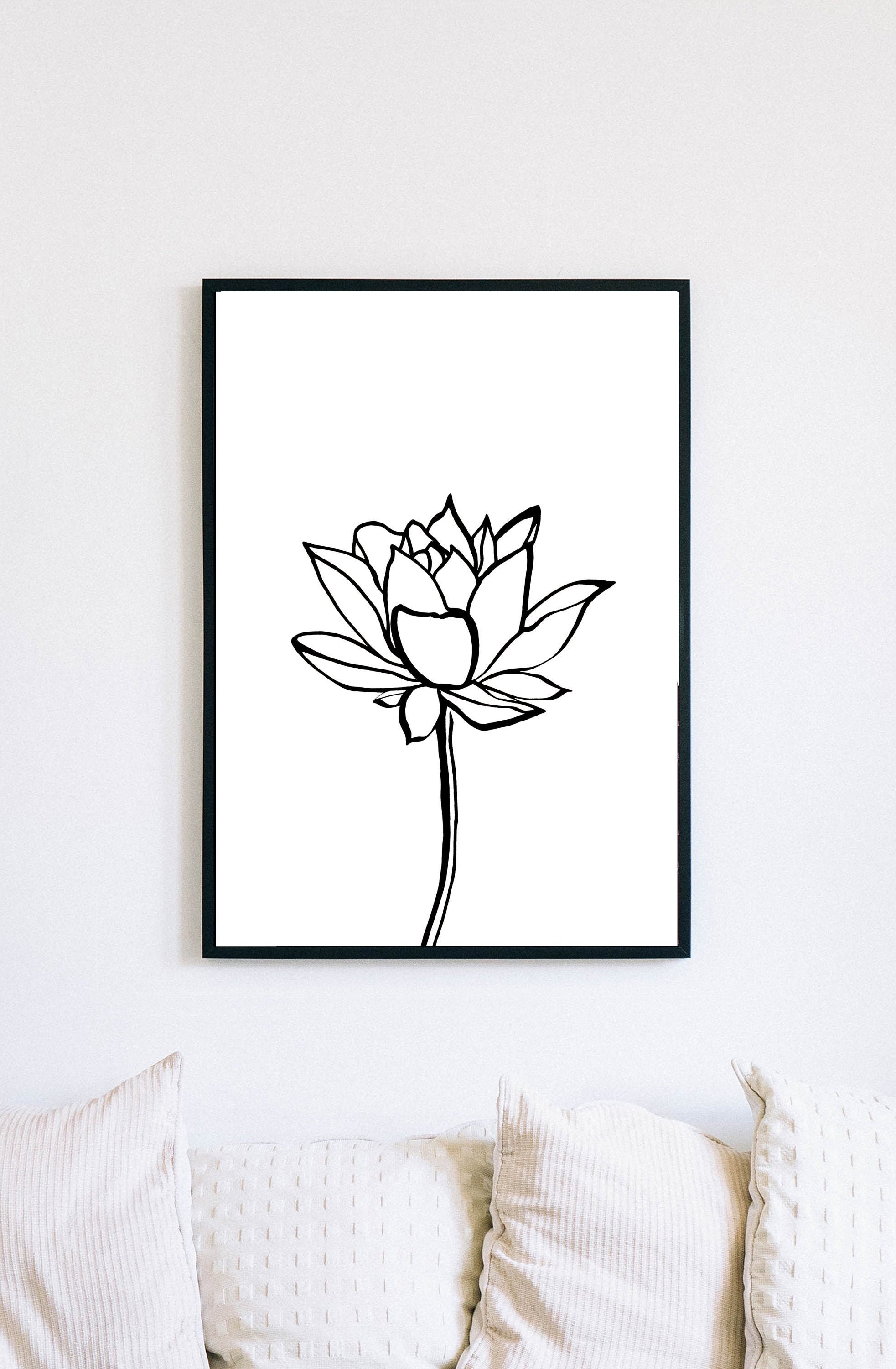 Lotus Line Drawing, Wall Art, Digital Art Etsy