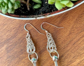 Interlocking Sterling Silver Chain Earrings with Squash Blossom Dangle