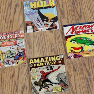 Custom Comic Book Tile Coaster Set - Personalized Marvel/DC Coasters - Superhero Drink Coasters - Gift for Collectors - 4/6/8-Pack Options