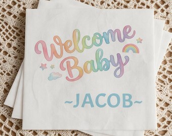 Personalized Welcome Baby Paper Napkins, Custom Baby Shower Napkins, Set of 50