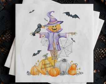 Halloween Scarecrow Paper Napkins, Spooky Harvest Party Napkins, Autumn Cocktail Napkins, Haunted Table Decor, Set of 50