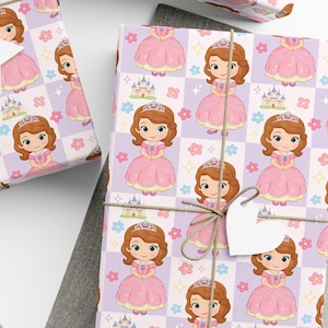 Sofia the First Wrapping Paper, Pink Princess Gift Wrap, Kids Fairytale Birthday Party