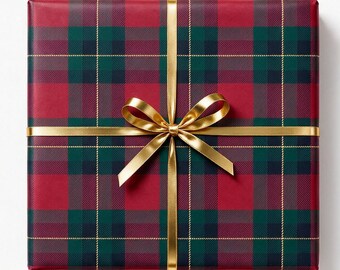 Red & Green Plaid Christmas Wrapping Paper, Classic Holiday Gift Wrap, Tartan Christmas Paper, Luxury Wedding Gift Wrap
