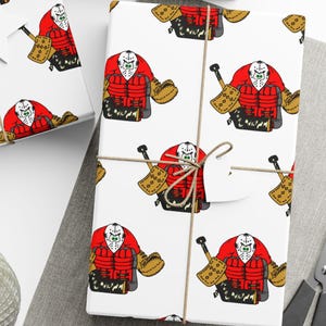 Hockey Wrapping Paper, Ice Hockey Gift Wrap, Puck Stick Design, Winter Sports, Goalie