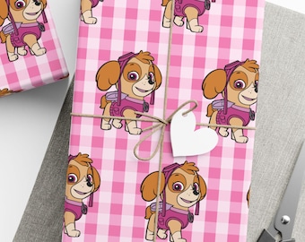Paw Dog Wrapping Paper, Puppy Rescue Gift Wrap, Girl Pink Cartoon Birthday, Adventure Pup Party Paper, Children's Gift Wrap