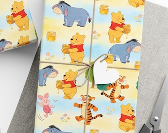 Winnie-the-Pooh Wrapping Paper, Baby Shower Gift Wrap, 1st Birthday Party Packaging