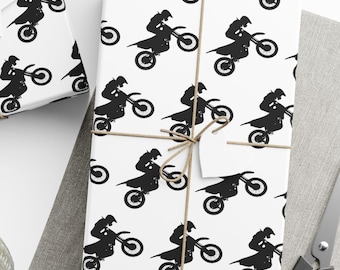 Motocross Wrapping Paper, Dirt Bike Birthday Gift Wrap, Off Road Racing, Extreme Sports, Supercross Motorbike